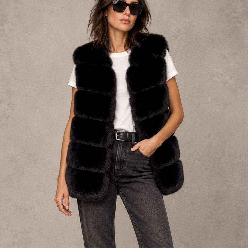 Anthropologie x Apparis L Mink Maya Faux Fur Vest $395 Long Coat Black NEW! - Picture 11 of 11
